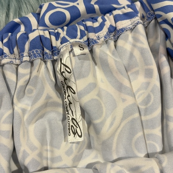 Lulu-B Blue Geometric Circle Ruffle Off Shoulder Dress - Picture 3 of 9